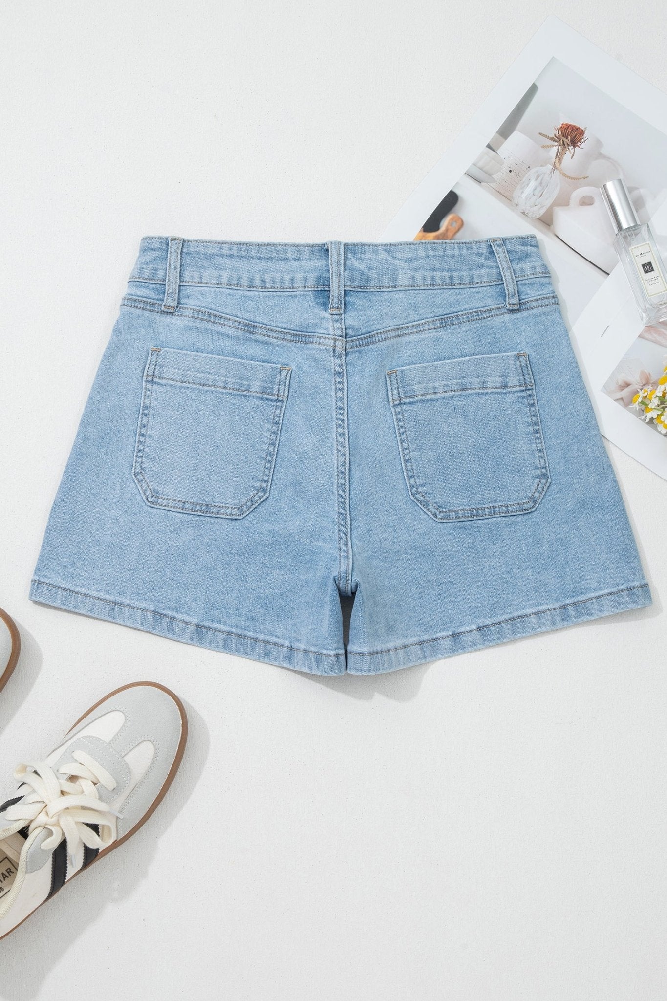 Myosotis High Rise Patch Pocket Denim Shorts - Raelynns&Co