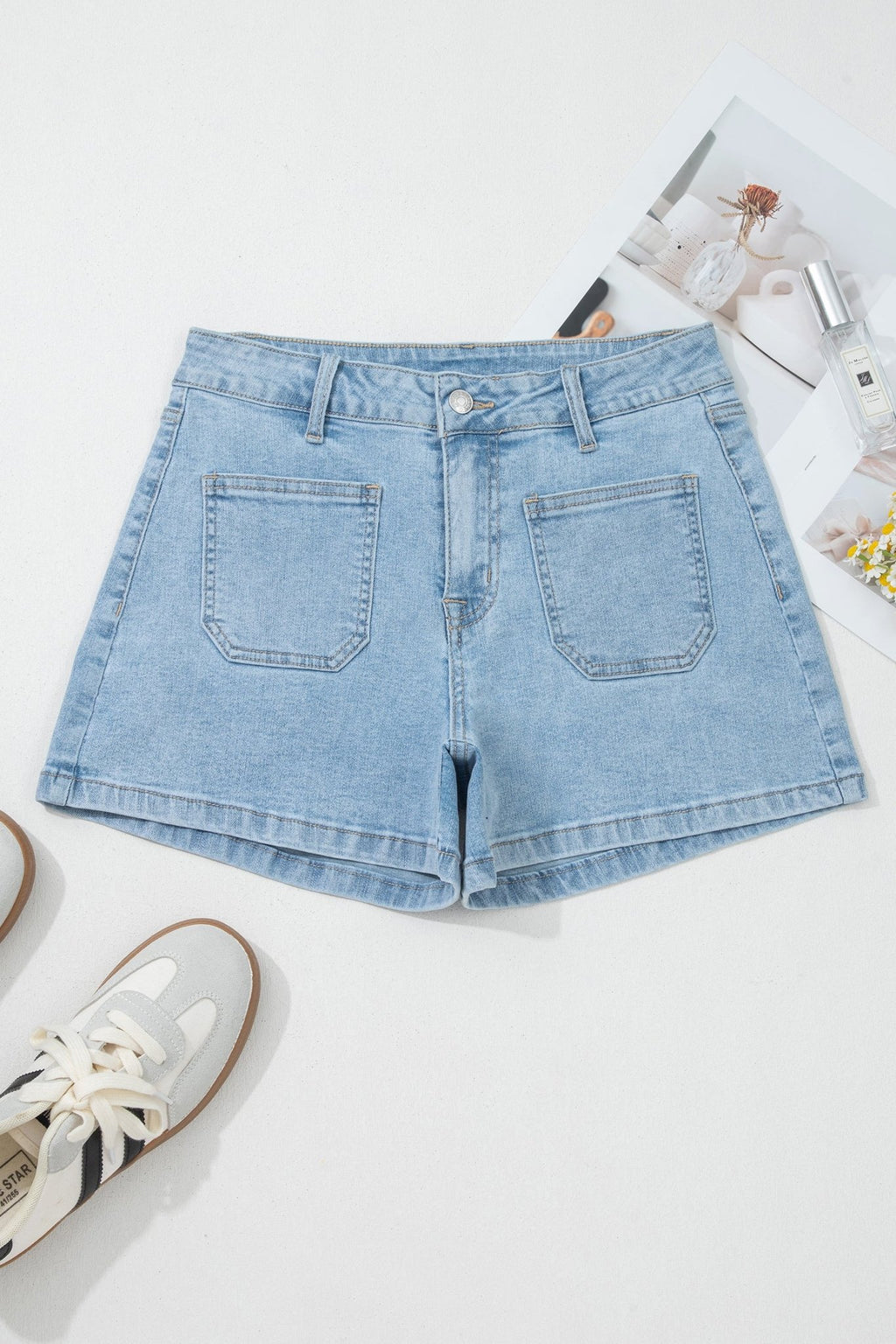 Myosotis High Rise Patch Pocket Denim Shorts - Raelynns&Co