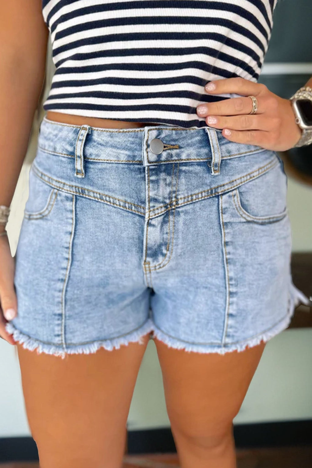 Myosotis High Waist Frayed Denim Shorts - Raelynns&Co
