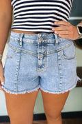 Myosotis High Waist Frayed Denim Shorts - Raelynns&Co