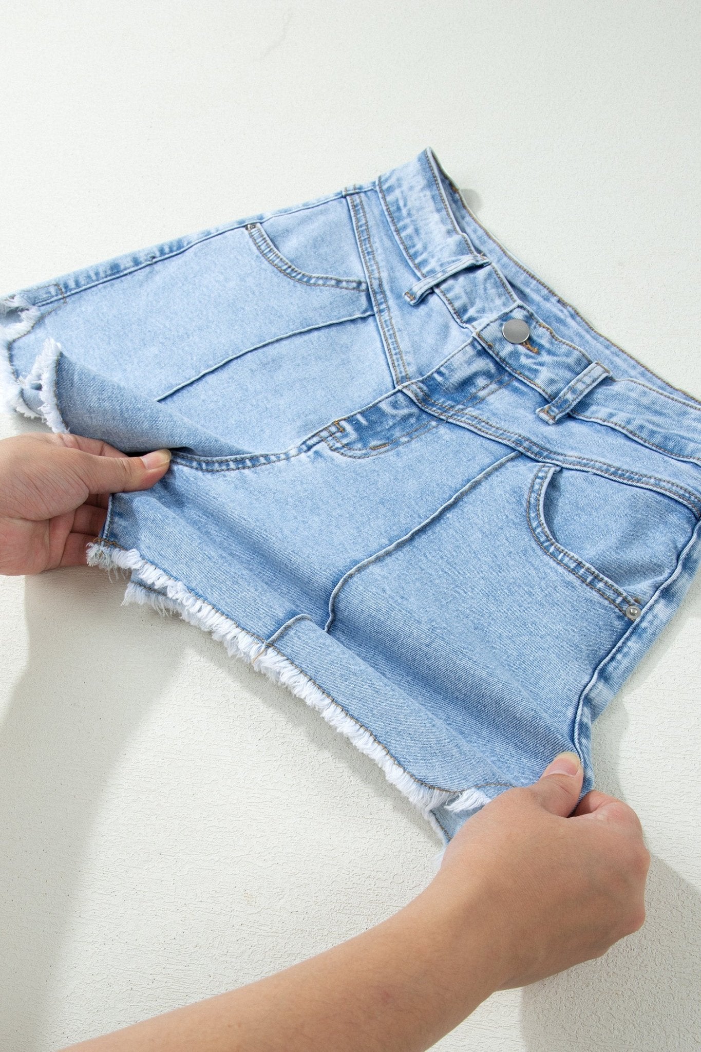Myosotis High Waist Frayed Denim Shorts - Raelynns&Co