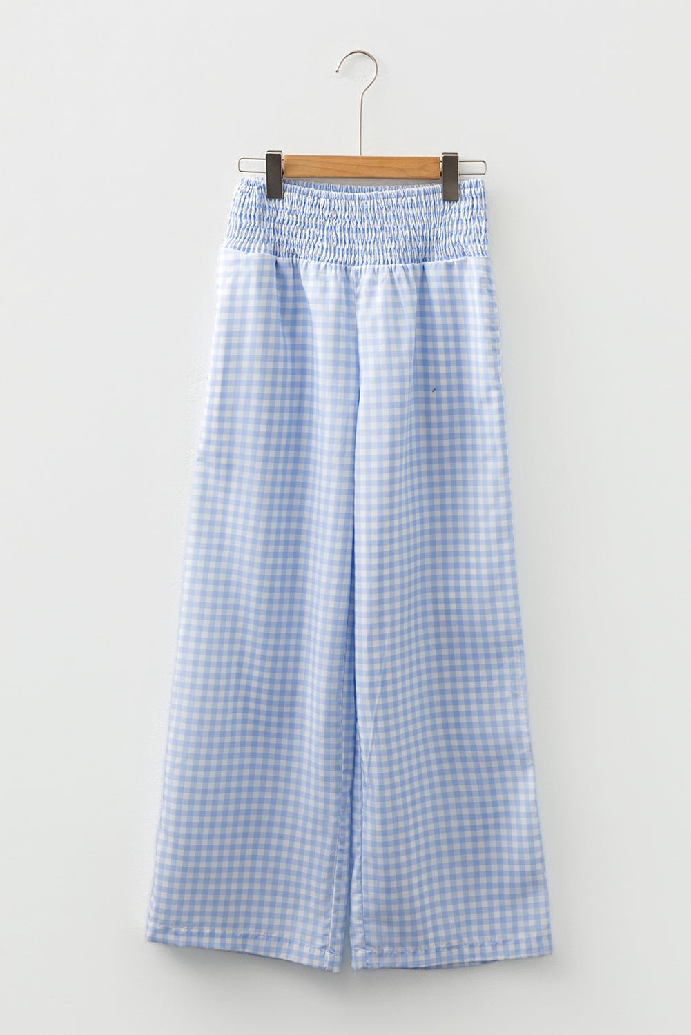 Myosotis Plaid Print Smocked High Waist Womens Loose Pants - Raelynns&Co