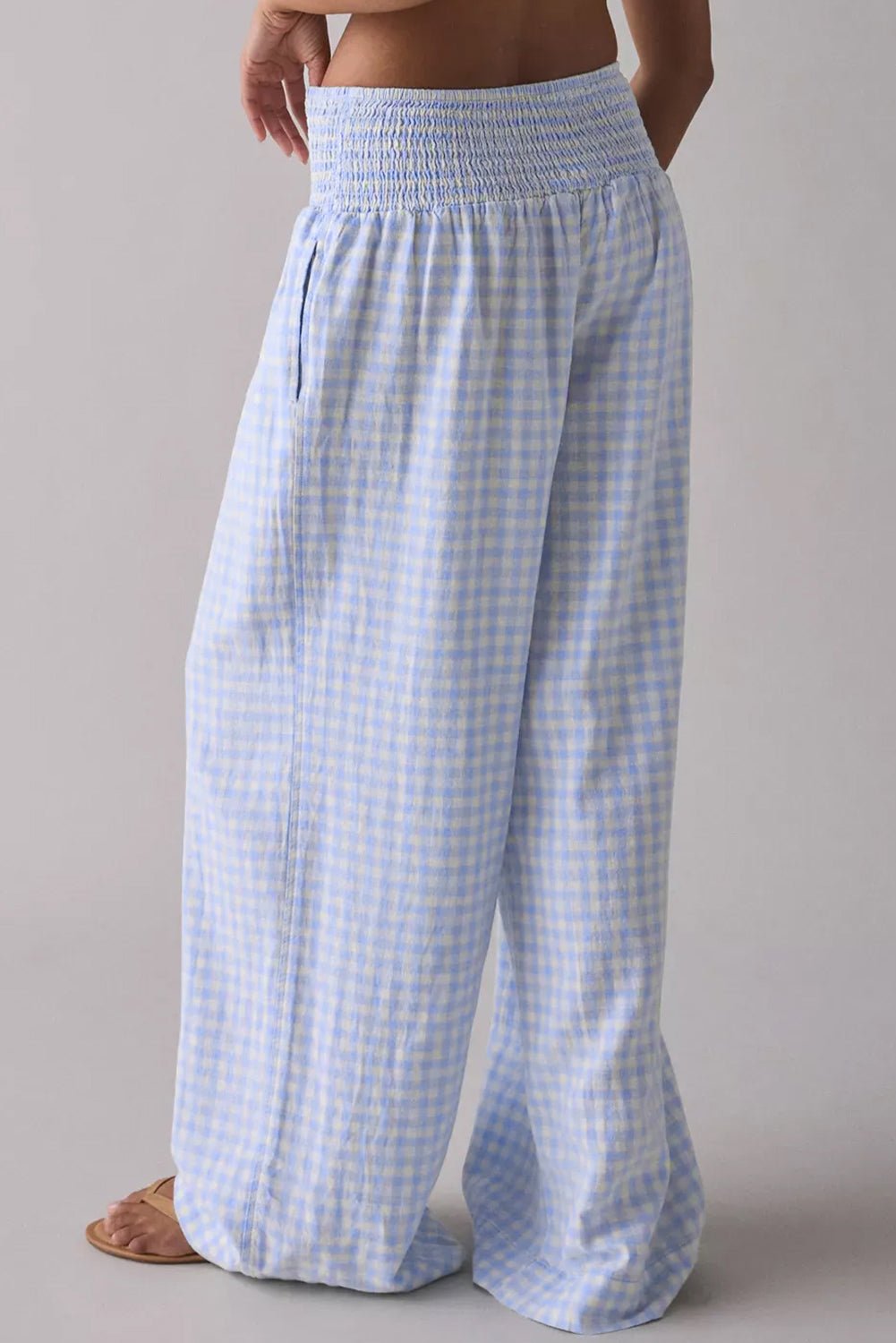 Myosotis Plaid Print Smocked High Waist Womens Loose Pants - Raelynns&Co