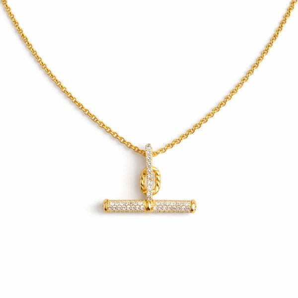 Pavé Accent T - Bar Chain Necklace – Timeless Gold Finish - RaeLynns Boutique