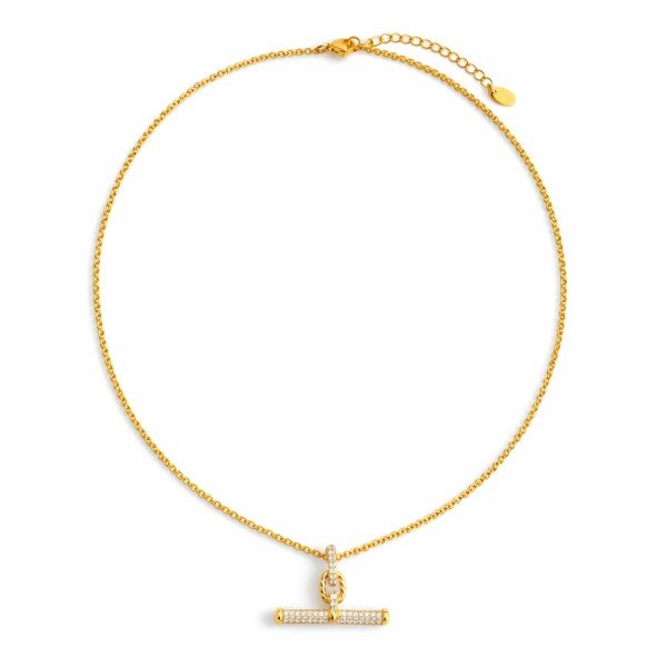 Pavé Accent T - Bar Chain Necklace – Timeless Gold Finish - RaeLynns Boutique