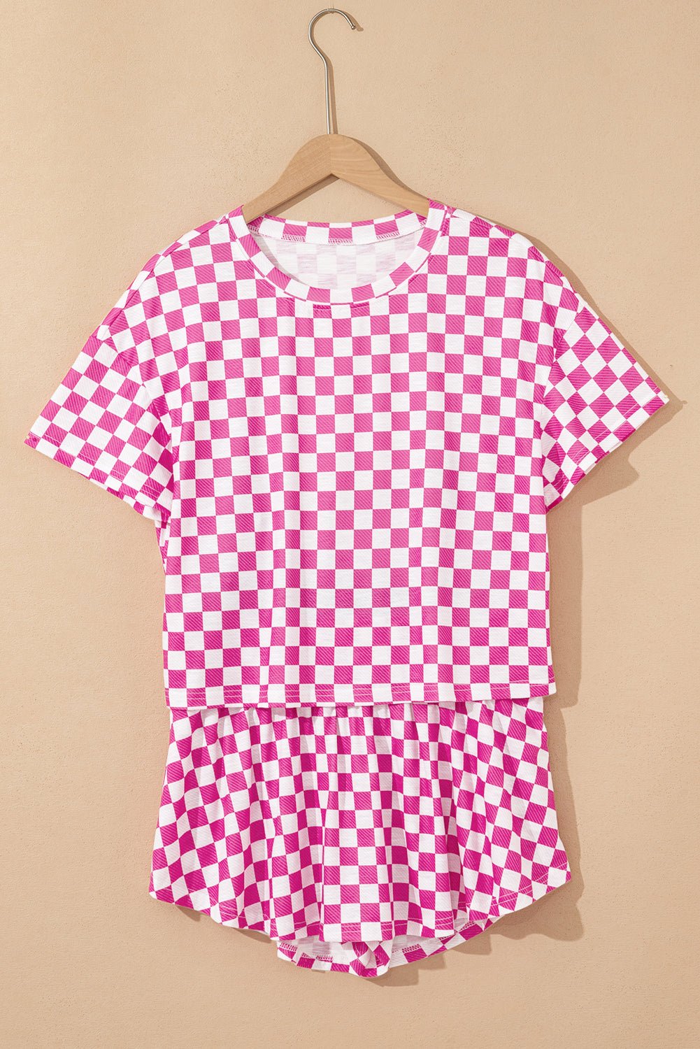 Pink Checkerboard T Shirt and High Waist Skorts 2 Piece Outfit - Raelynns&Co