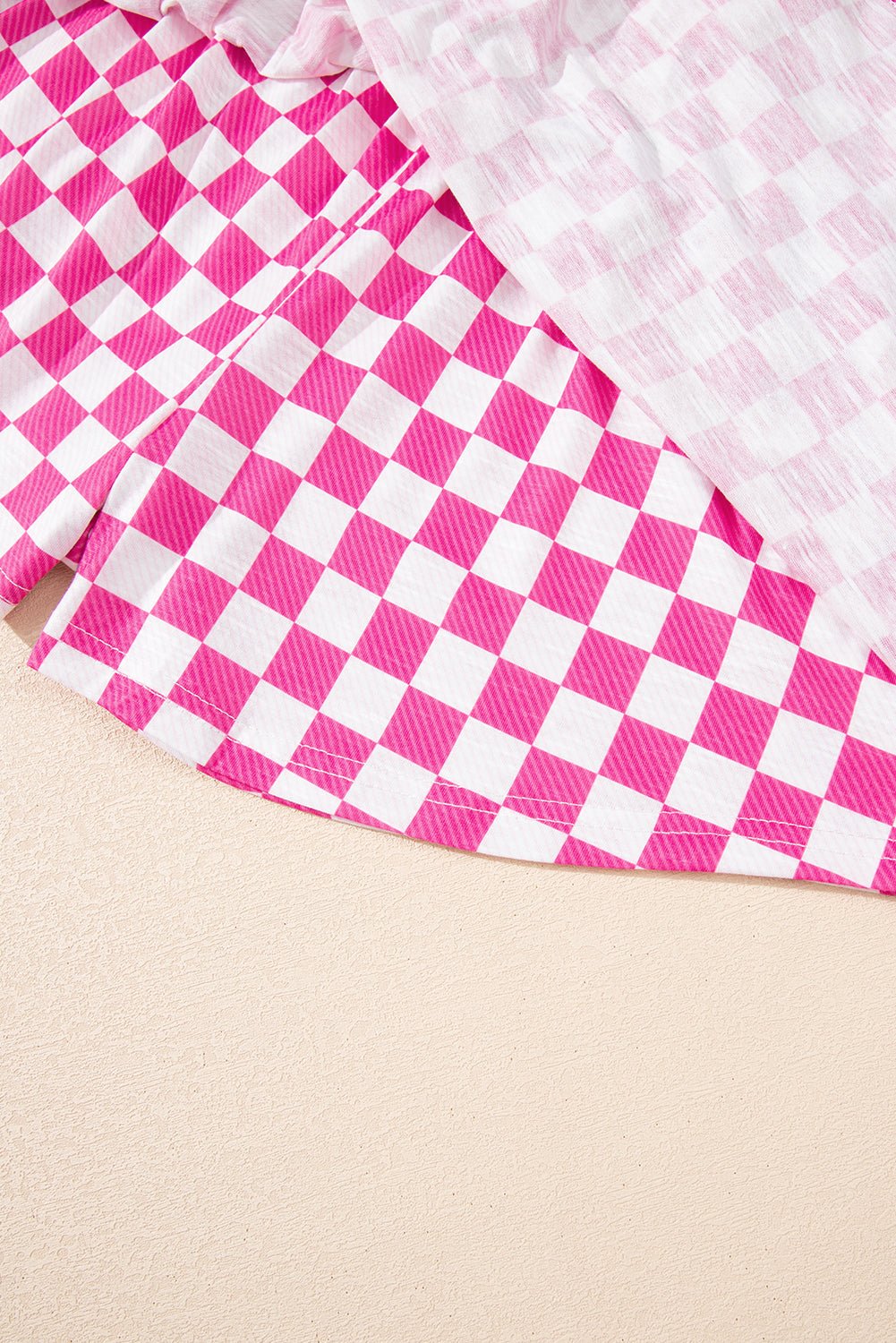 Pink Checkerboard T Shirt and High Waist Skorts 2 Piece Outfit - Raelynns&Co