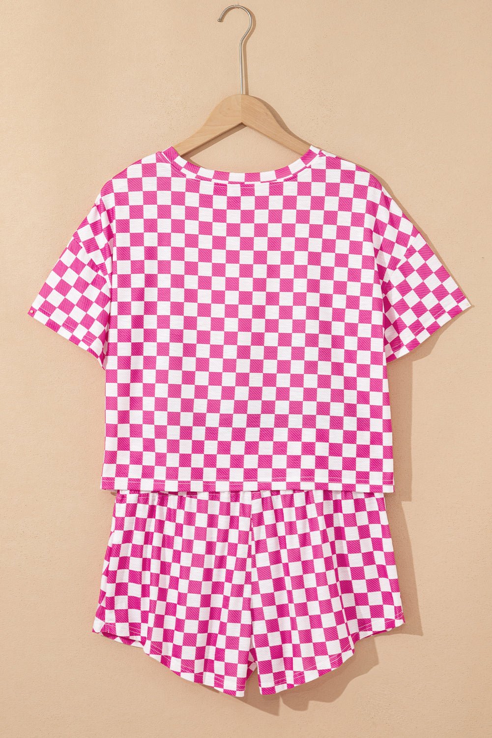 Pink Checkerboard T Shirt and High Waist Skorts 2 Piece Outfit - Raelynns&Co