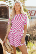 Pink Checkerboard T Shirt and High Waist Skorts 2 Piece Outfit - Raelynns&Co