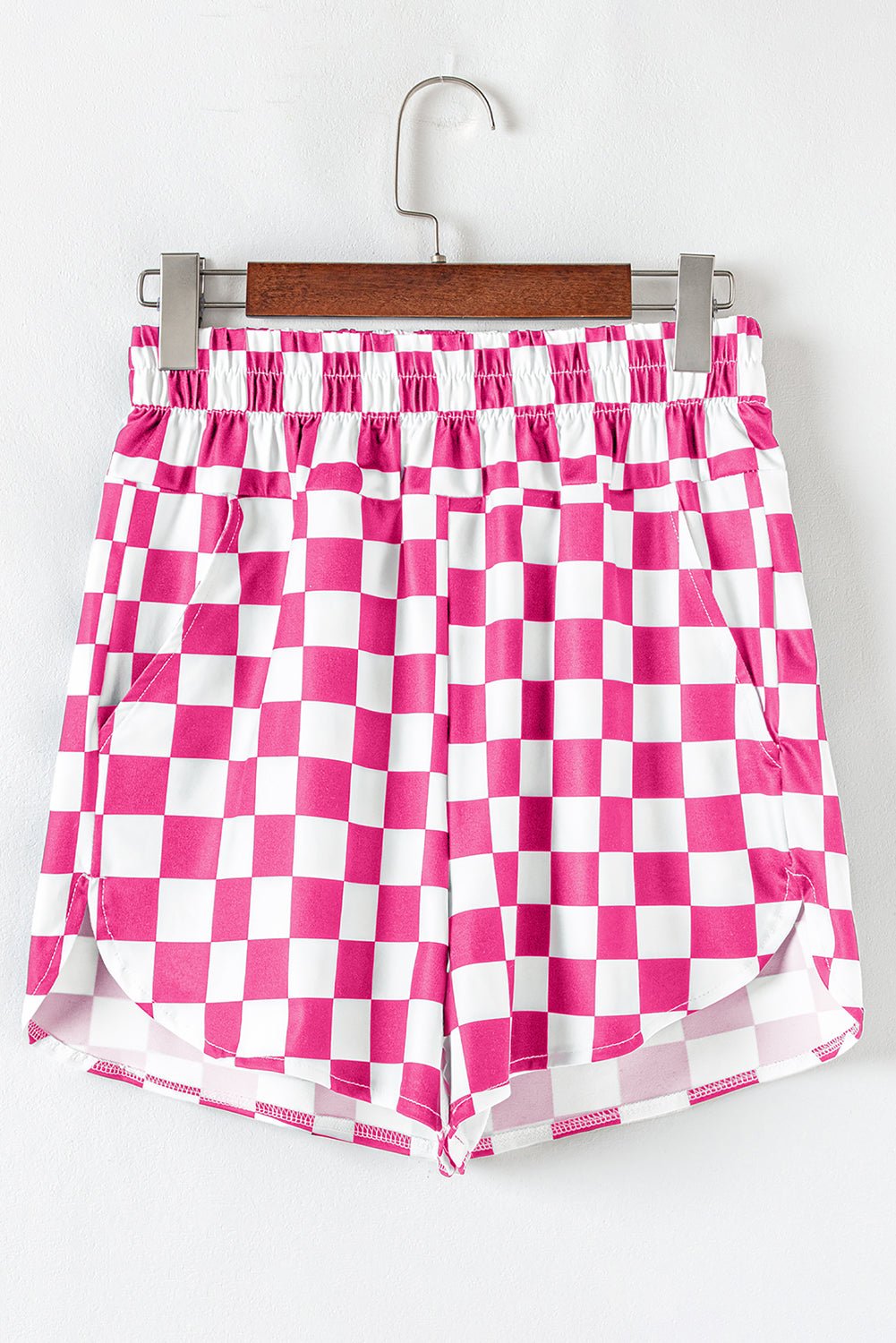 Rose Checkered Print High Waist Casual Shorts - Raelynns&Co
