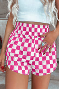Rose Checkered Print High Waist Casual Shorts - Raelynns&Co