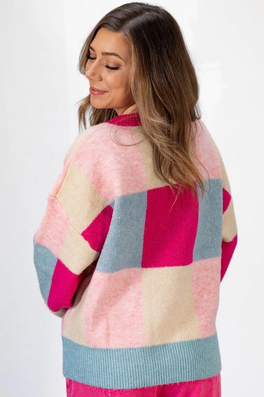 Rose Pink Block Cropped Sweater - RaeLynns Boutique