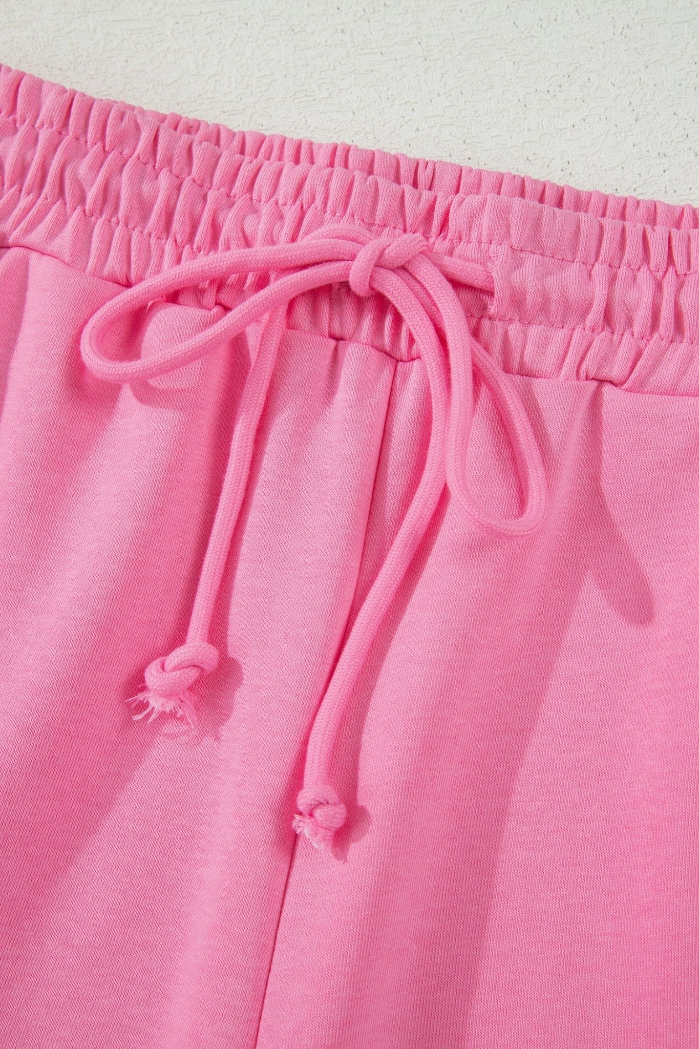 Sachet Pink Lace Patchwork Half Sleeve Top Elastic Waist Pants Two Piece Set - Raelynns&Co