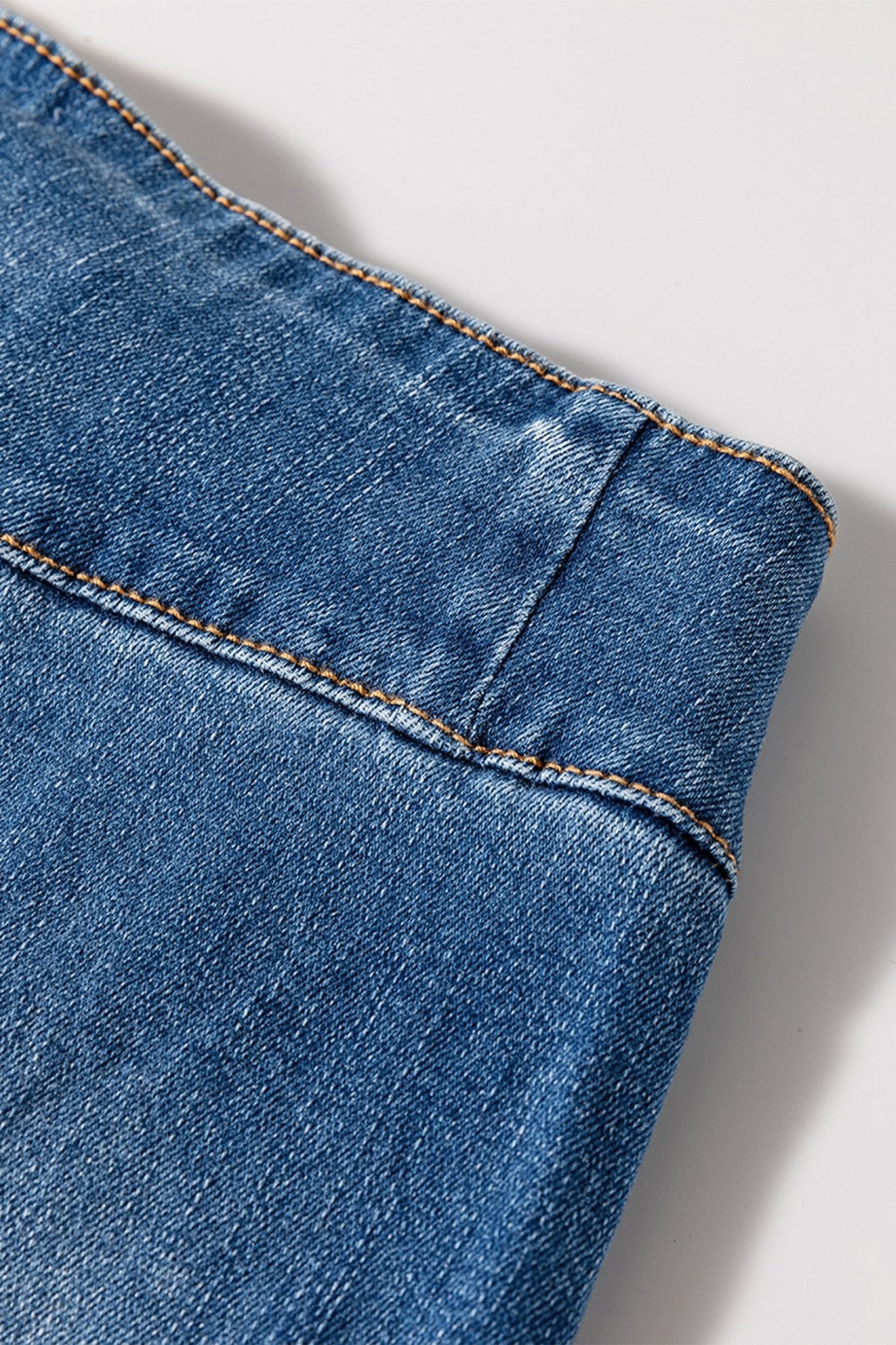Sail Blue High Waist Button Fly Seamed Raw Hem Flare Jeans - Raelynns&Co