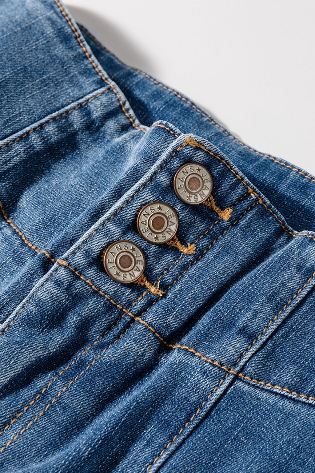 Sail Blue High Waist Button Fly Seamed Raw Hem Flare Jeans - Raelynns&Co