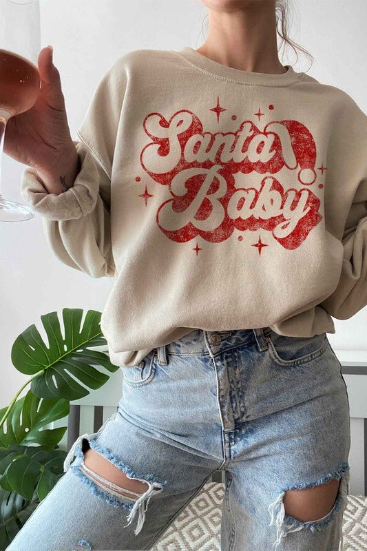 SANTA BABY CHRISTMAS GRAPHIC SWEATSHIRT - RaeLynns Boutique