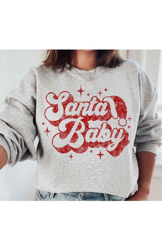 SANTA BABY CHRISTMAS GRAPHIC SWEATSHIRT - RaeLynns Boutique