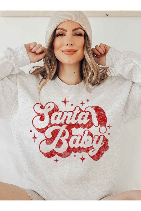 SANTA BABY CHRISTMAS GRAPHIC SWEATSHIRT - RaeLynns Boutique