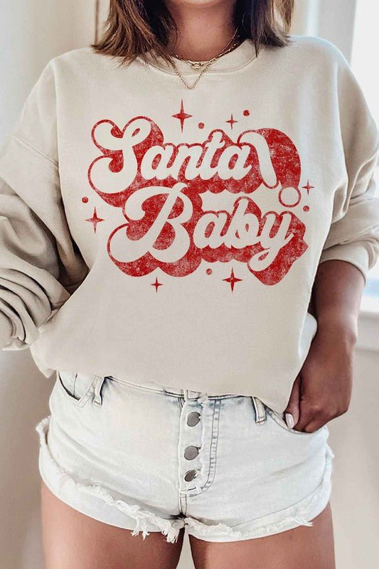 SANTA BABY CHRISTMAS GRAPHIC SWEATSHIRT PLUS SIZE - RaeLynns Boutique