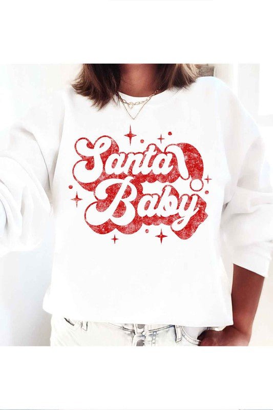 SANTA BABY CHRISTMAS GRAPHIC SWEATSHIRT PLUS SIZE - RaeLynns Boutique