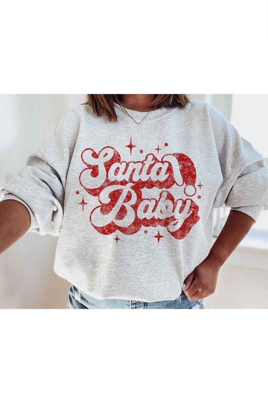 SANTA BABY CHRISTMAS GRAPHIC SWEATSHIRT PLUS SIZE - RaeLynns Boutique