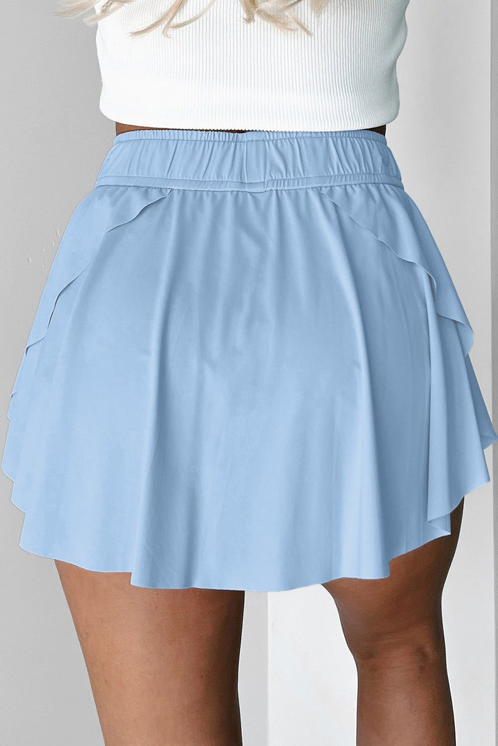 Sky Blue Drawstring Elastic Waistband Lined Tennis Skorts - Raelynns&Co