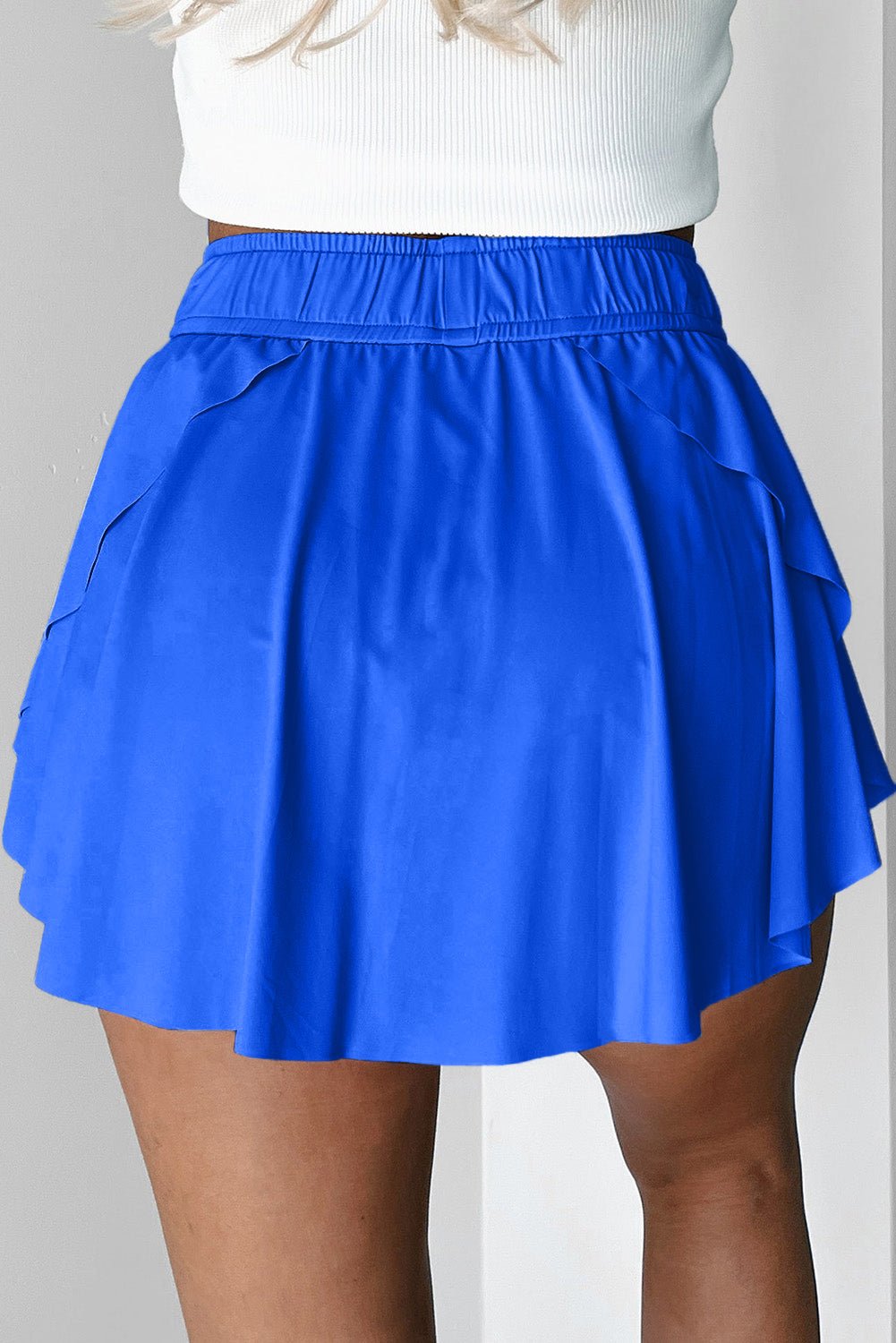 Sky Blue Drawstring Elastic Waistband Lined Tennis Skorts - Raelynns&Co