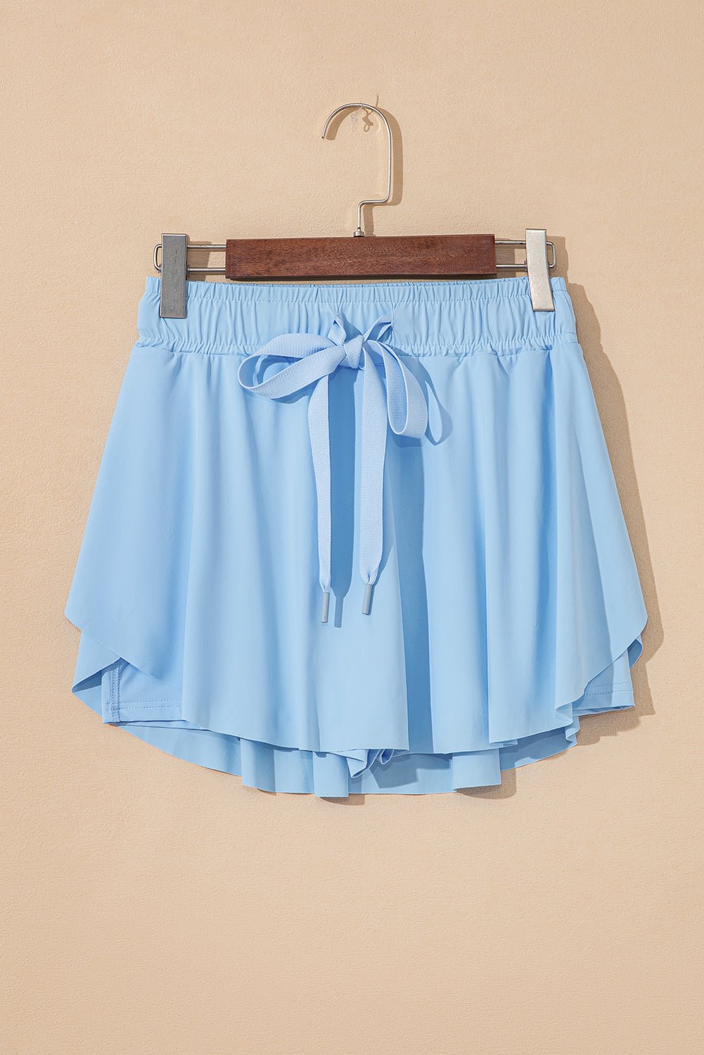 Sky Blue Drawstring Elastic Waistband Lined Tennis Skorts - Raelynns&Co