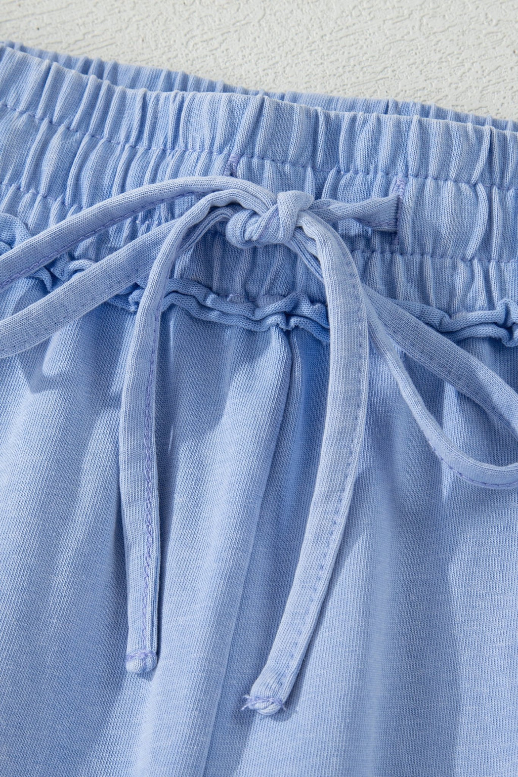 Sky Blue Mineral Washed Drawstring Elastic Waist Raw Cut Shorts - Raelynns&Co