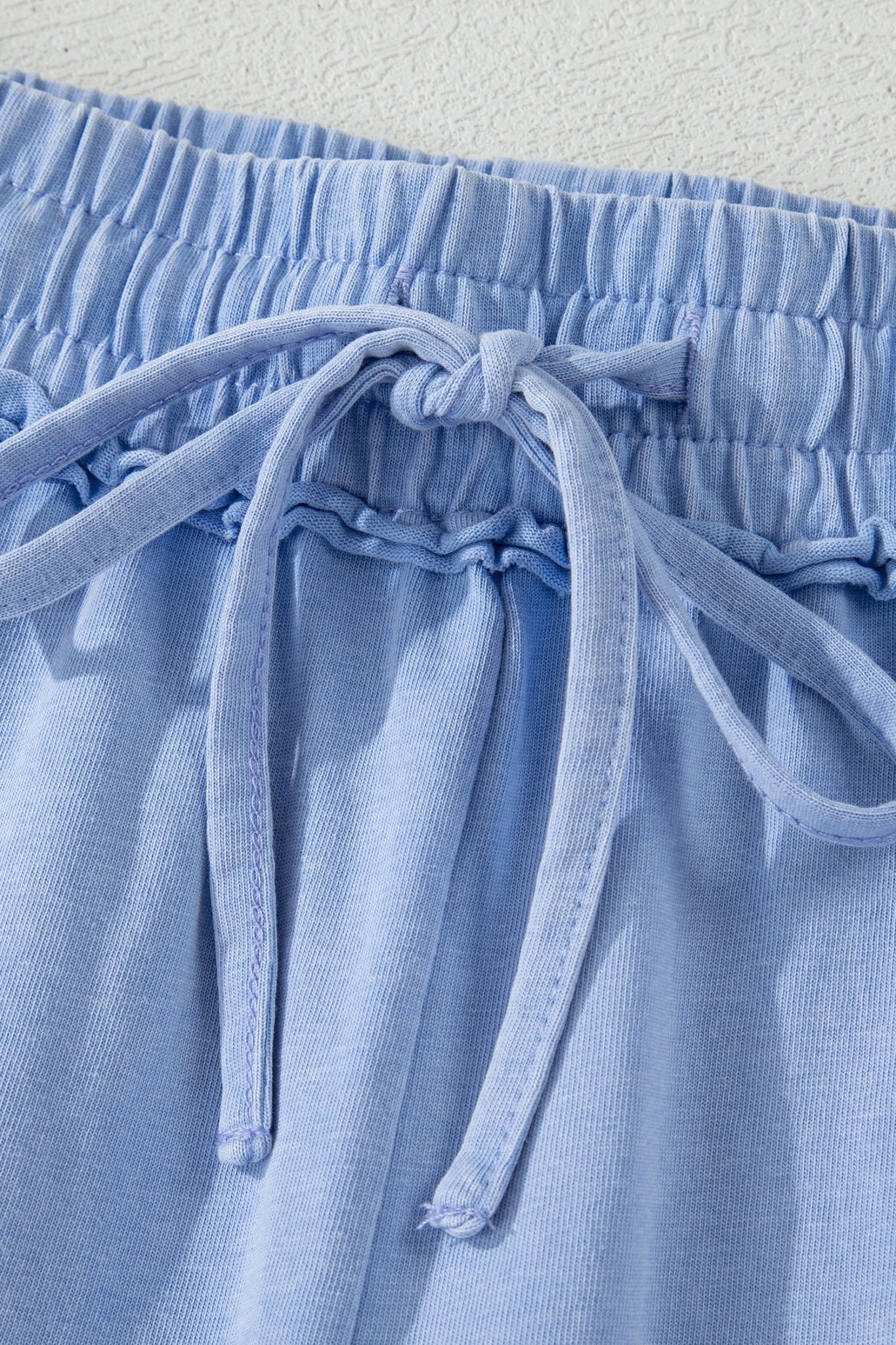 Sky Blue Mineral Washed Drawstring Elastic Waist Raw Cut Shorts - Raelynns&Co