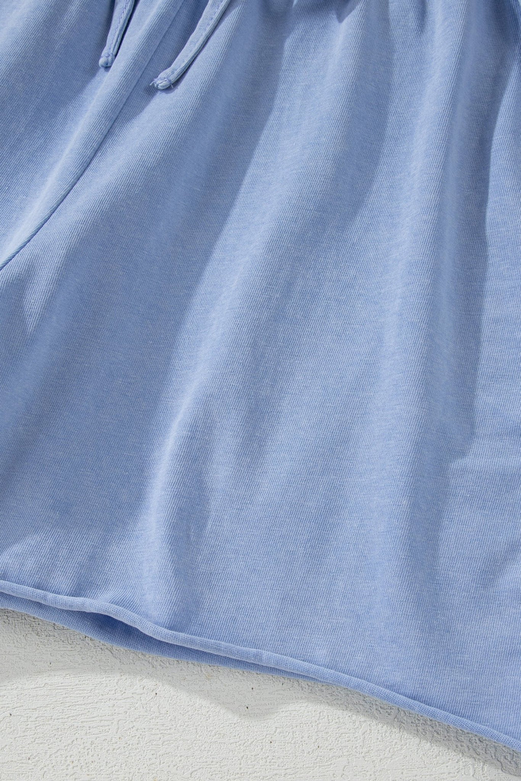 Sky Blue Mineral Washed Drawstring Elastic Waist Raw Cut Shorts - Raelynns&Co