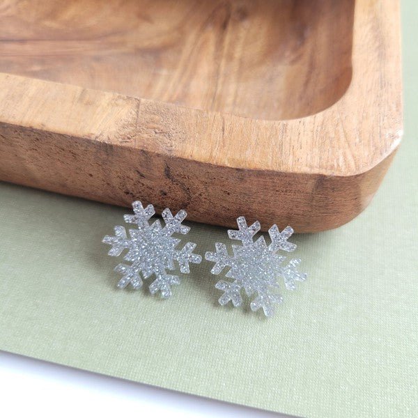 Snowflake Studs - Silver Glitter - RaeLynns Boutique