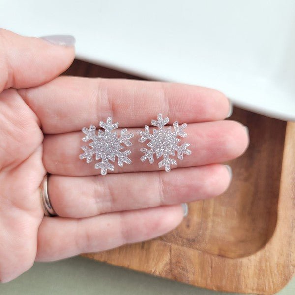 Snowflake Studs - Silver Glitter - RaeLynns Boutique