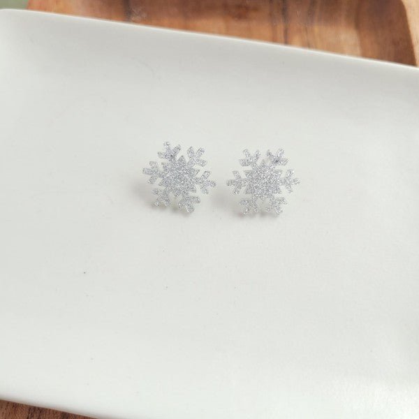 Snowflake Studs - Silver Glitter - RaeLynns Boutique