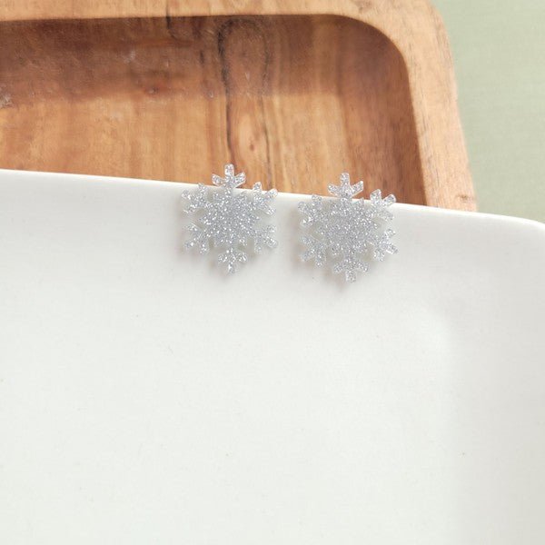 Snowflake Studs - Silver Glitter - RaeLynns Boutique