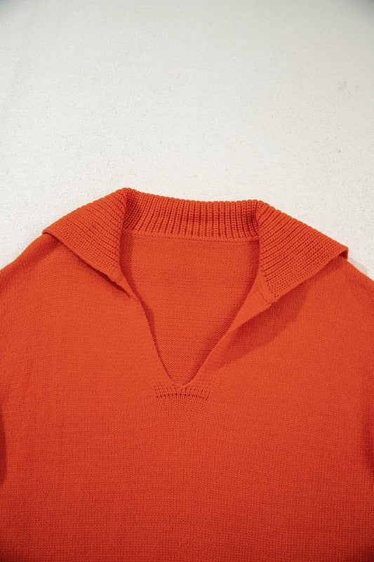 Solid Collared V - Neck Ribbed Edge Sweater - RaeLynns Boutique