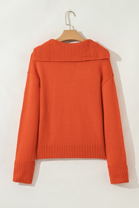 Solid Collared V - Neck Ribbed Edge Sweater - RaeLynns Boutique