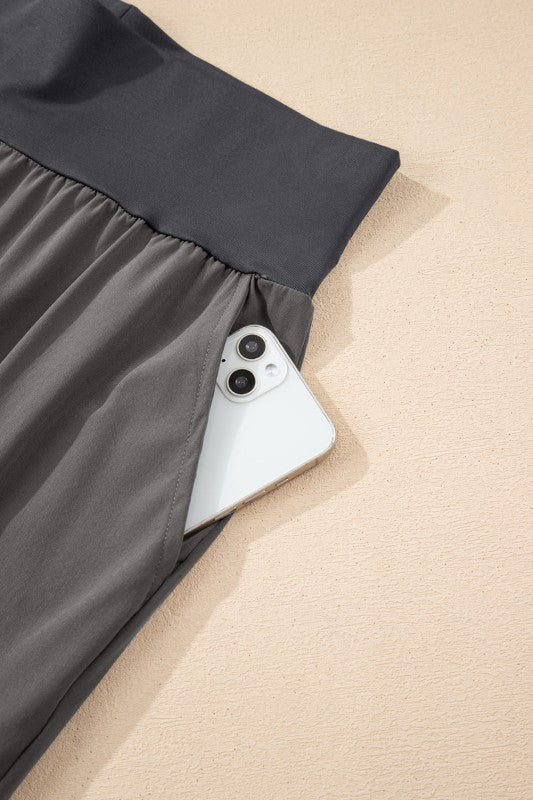 Solid Elastic High Waist Pocketed Cargo Jogger Pan - RaeLynns Boutique