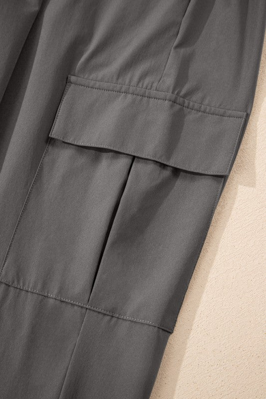 Solid Elastic High Waist Pocketed Cargo Jogger Pan - RaeLynns Boutique