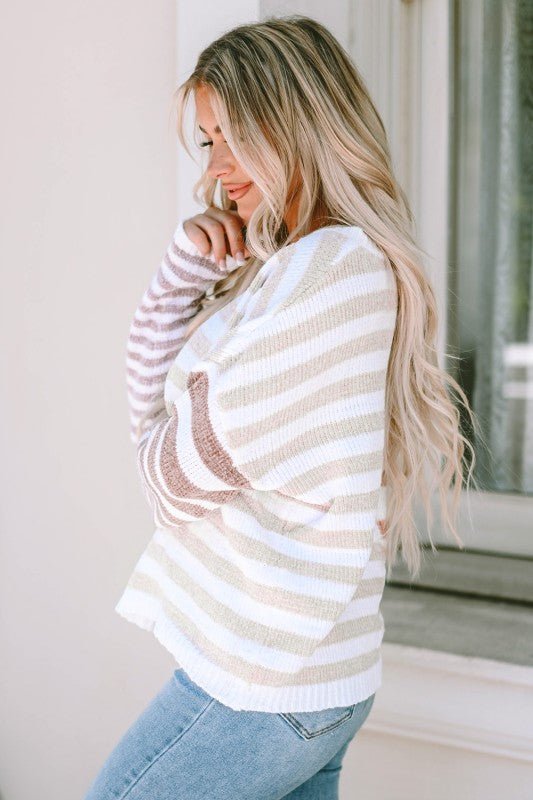Stripe Blocked Drop Shoulder Slouchy Sweater - RaeLynns Boutique