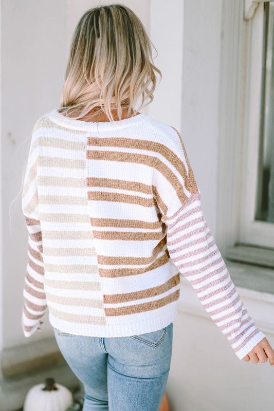 Stripe Blocked Drop Shoulder Slouchy Sweater - RaeLynns Boutique