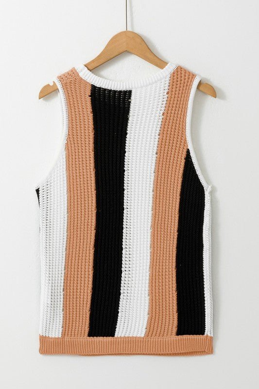 Stripe Color Block Sleeveless Knitted Sweater Vest - RaeLynns Boutique