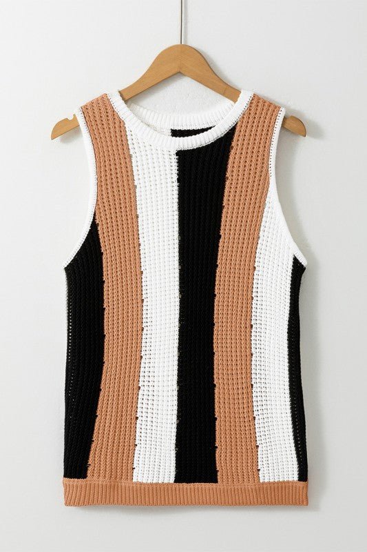 Stripe Color Block Sleeveless Knitted Sweater Vest - RaeLynns Boutique