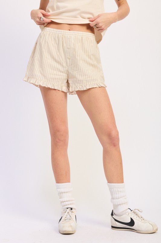 STRIPED SHORTS WITH RUFFLE DETAIL - Raelynns&Co