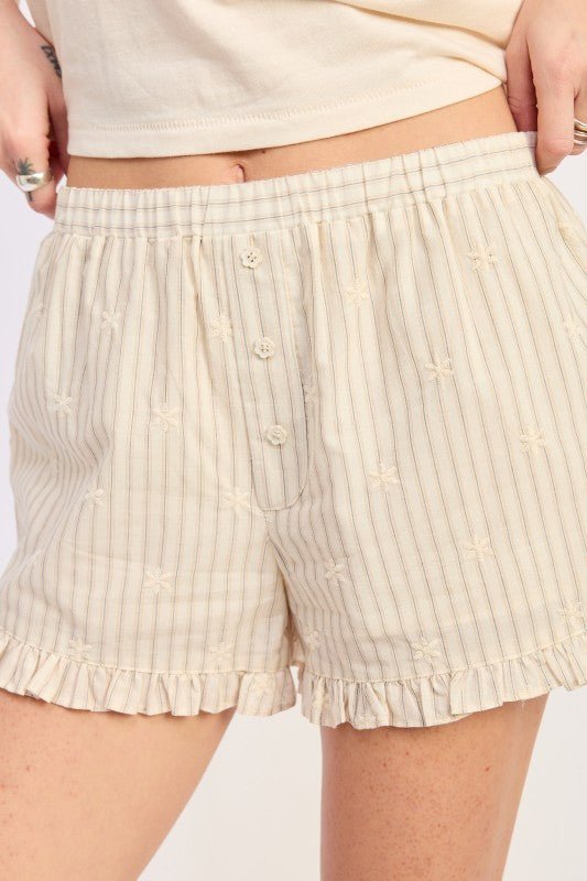 STRIPED SHORTS WITH RUFFLE DETAIL - Raelynns&Co