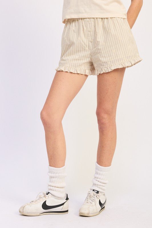 STRIPED SHORTS WITH RUFFLE DETAIL - Raelynns&Co