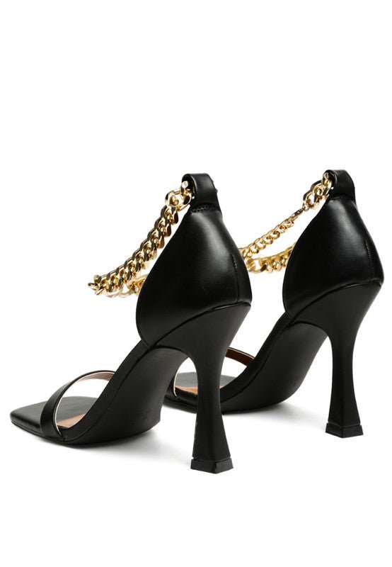 VENUSTA HEEL SANDAL WITH METAL CHAIN IN GOLD - RaeLynns Boutique