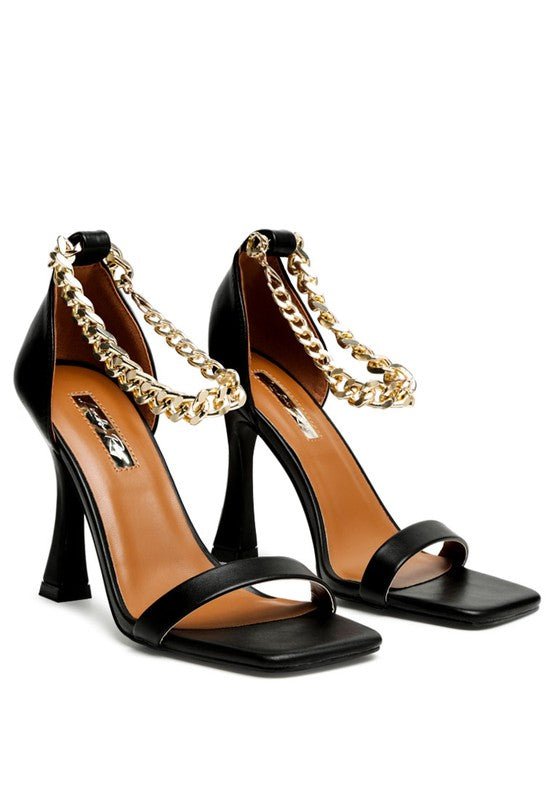 VENUSTA HEEL SANDAL WITH METAL CHAIN IN GOLD - RaeLynns Boutique