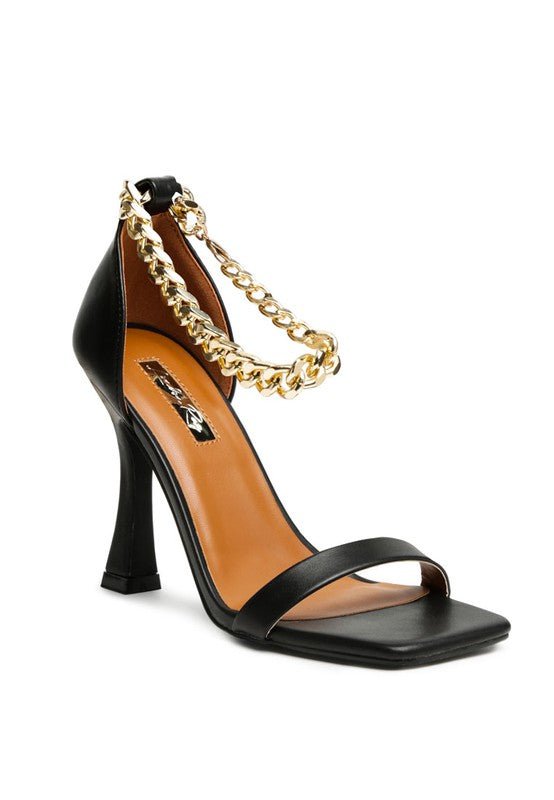 VENUSTA HEEL SANDAL WITH METAL CHAIN IN GOLD - RaeLynns Boutique
