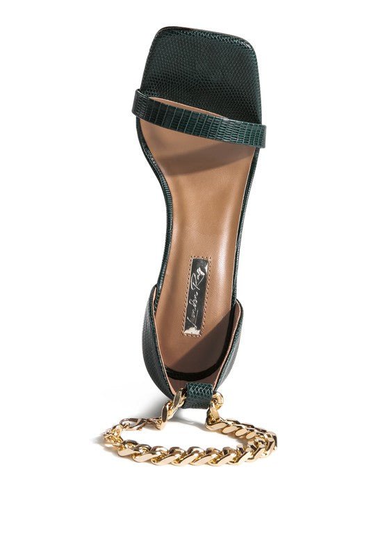 VENUSTA HEEL SANDAL WITH METAL CHAIN IN GOLD - RaeLynns Boutique